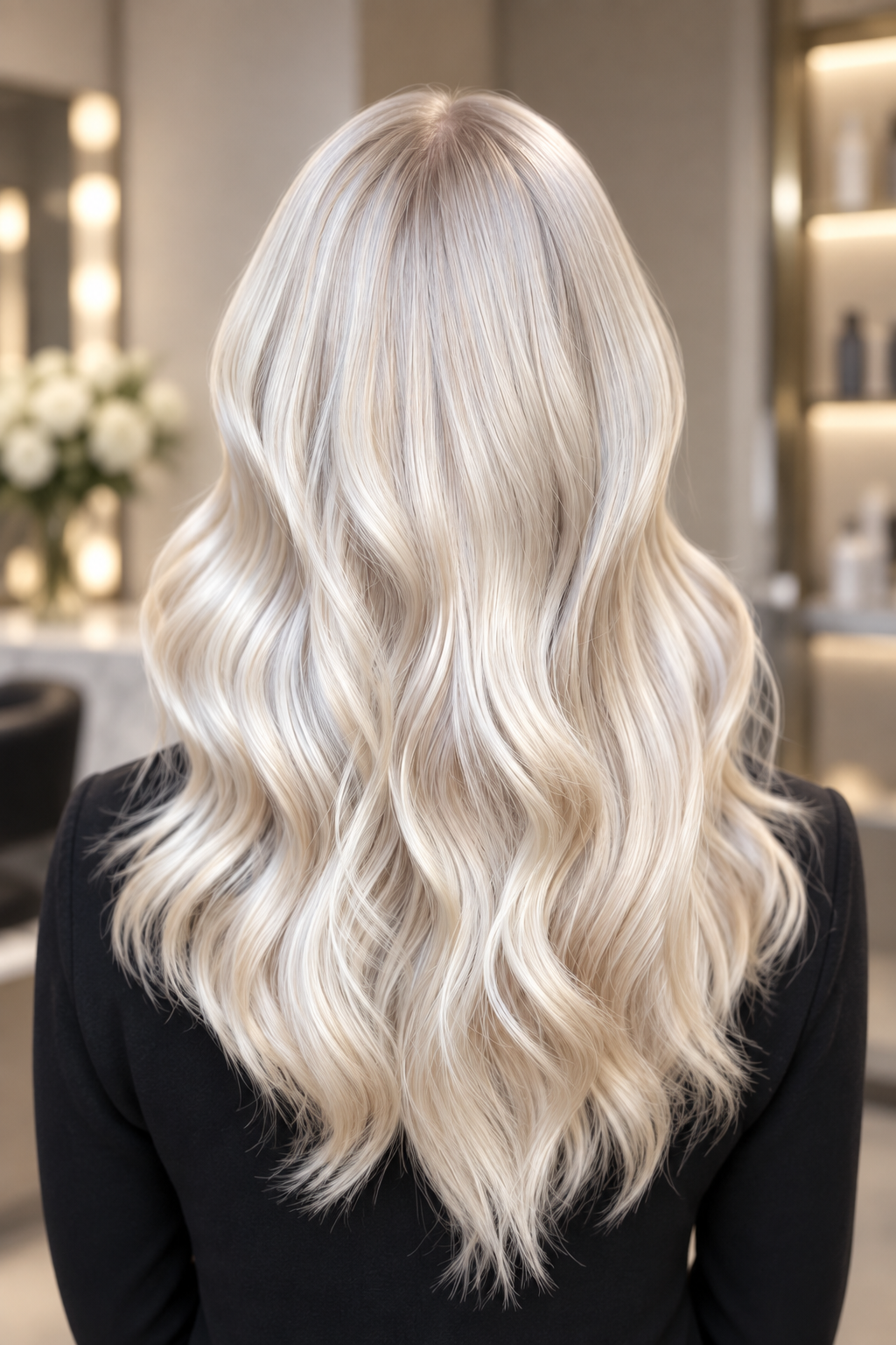 platinum blonde hairstyle ideas: sleek center-parted lengths