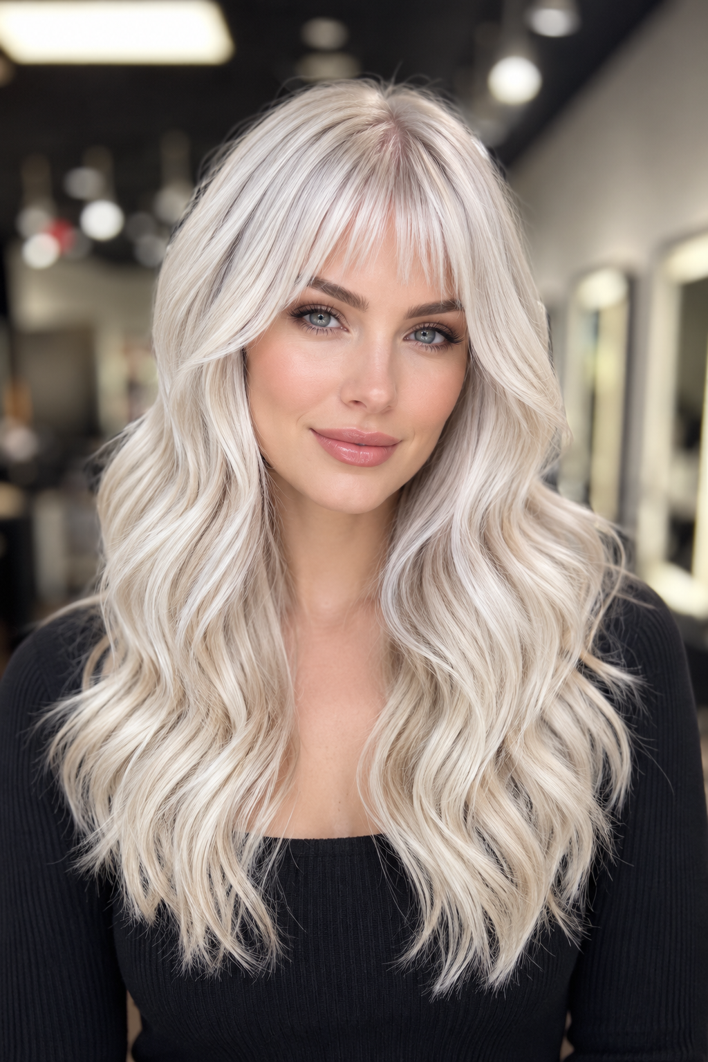 platinum blonde hairstyle ideas: platinum blonde micro bangs