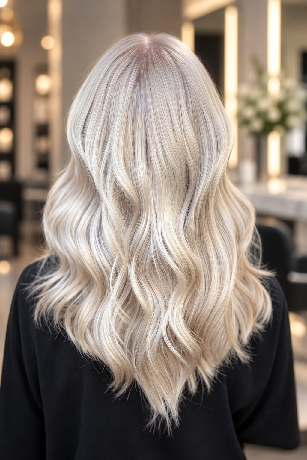 platinum blonde hairstyle ideas: platinum blonde layered midi
