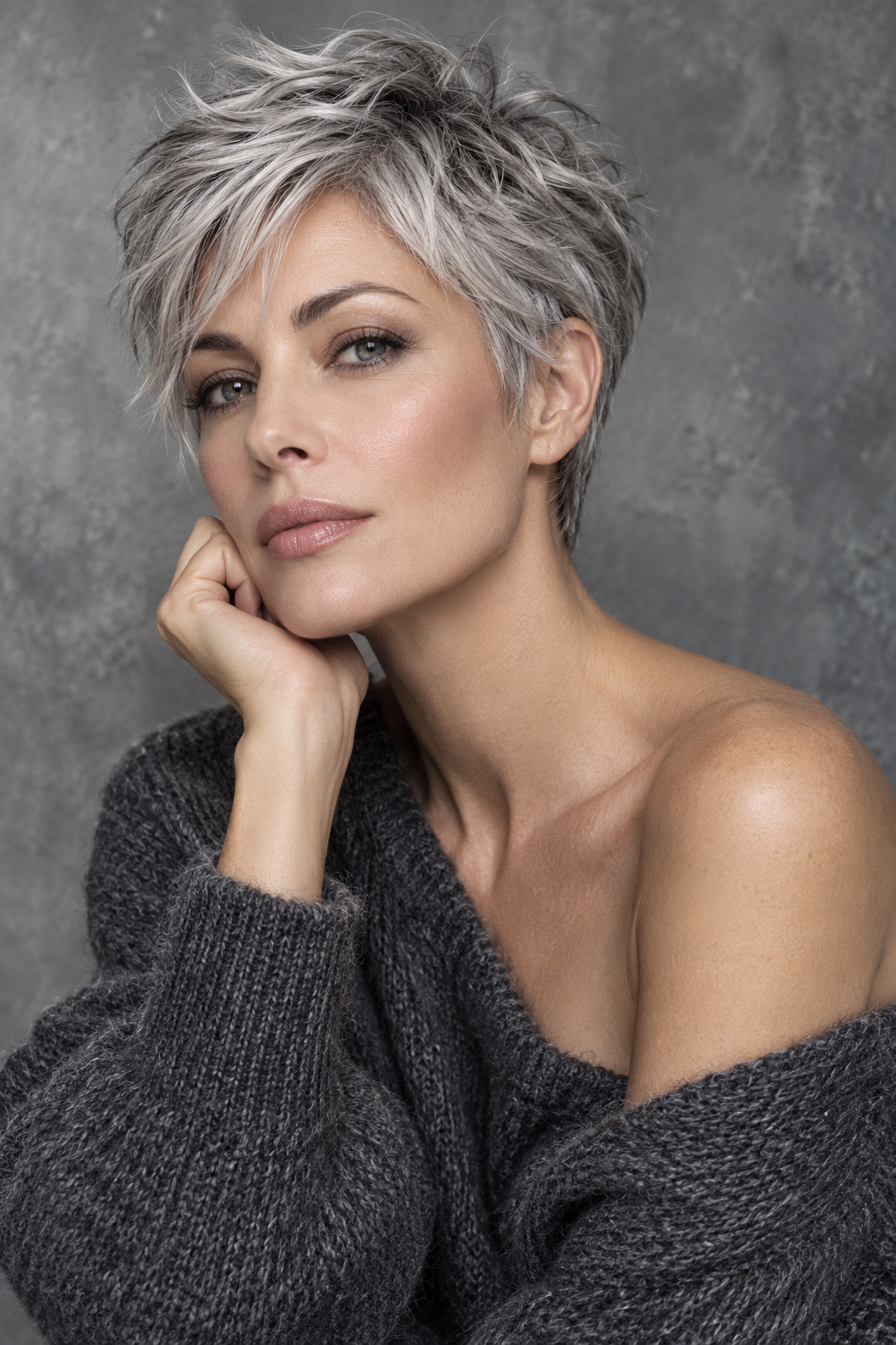 Gray Pixie Variation 2, one of 35 pixie styles for wavy or curly gray hair