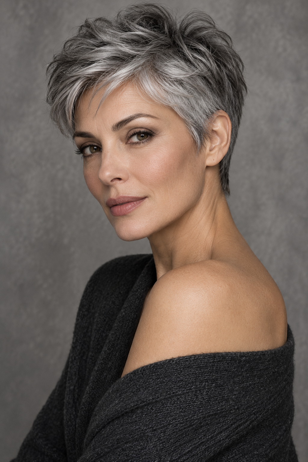 Gray Pixie Variation 3, one of 35 pixie styles for wavy or curly gray hair