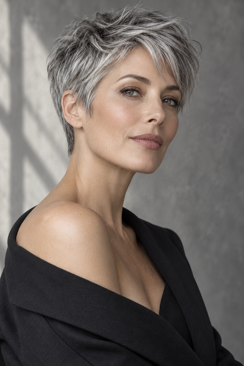 Gray Pixie Variation 4, one of 35 pixie styles for wavy or curly gray hair