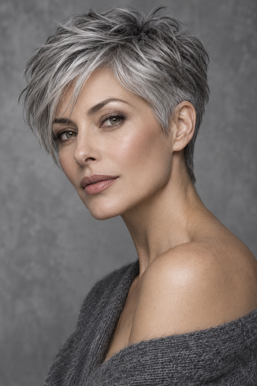 Gray Pixie Variation 5, one of 35 pixie styles for wavy or curly gray hair