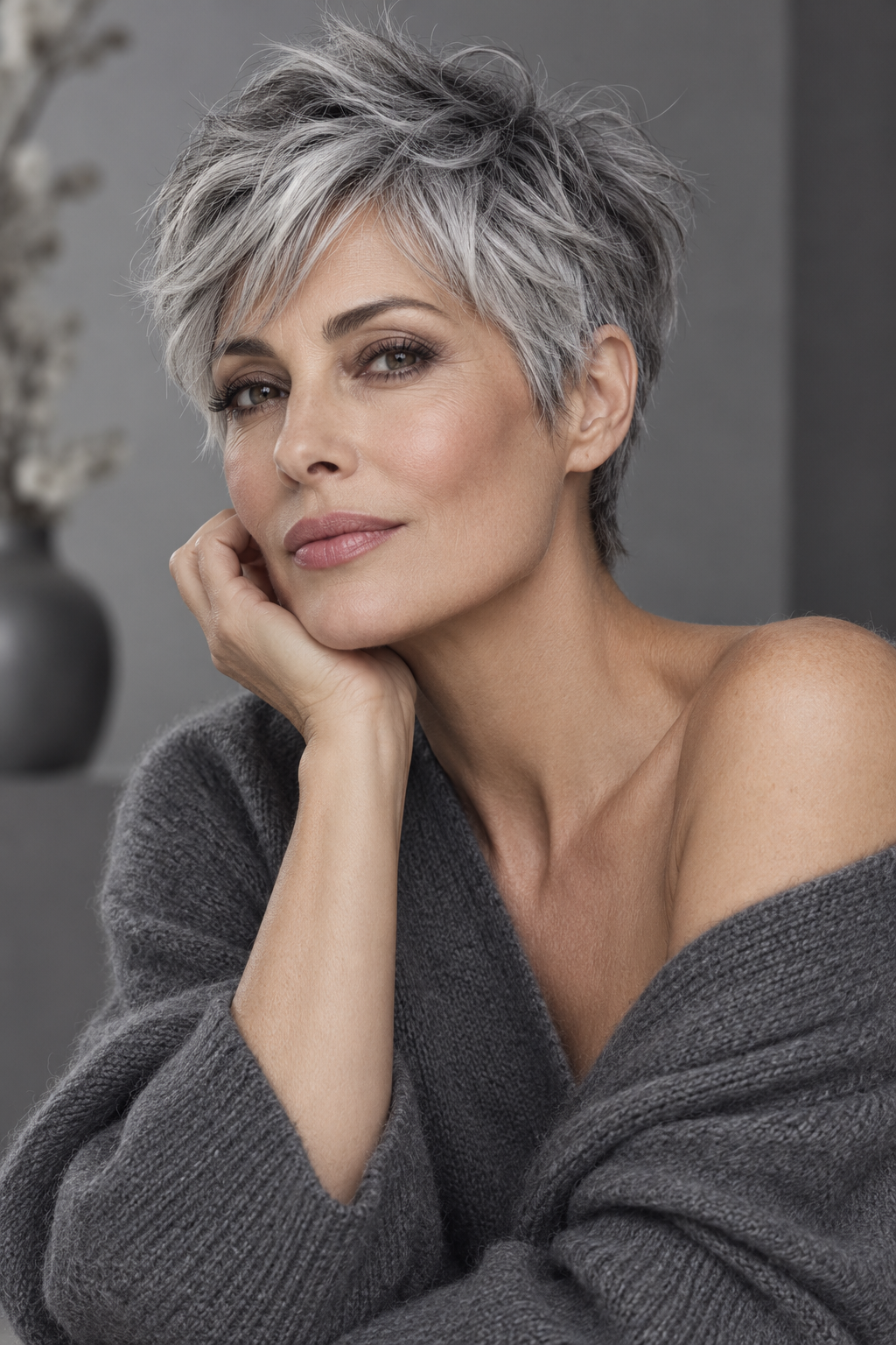 Gray Pixie Variation 6, one of 35 pixie styles for wavy or curly gray hair