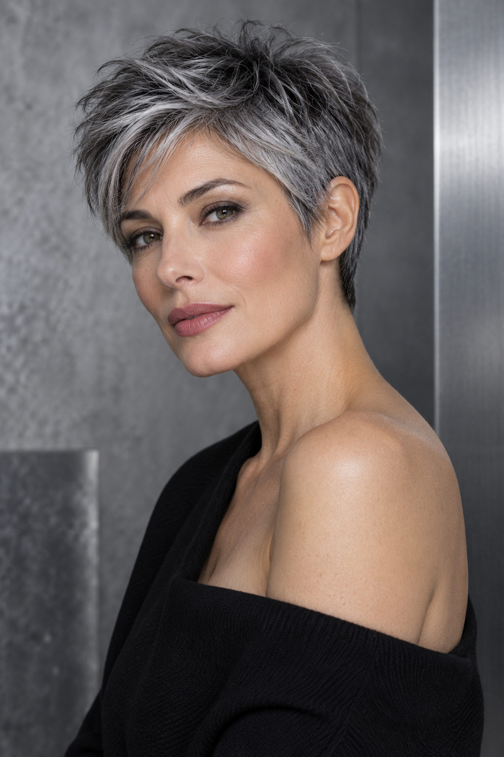 Gray Pixie Variation 7, one of 35 pixie styles for wavy or curly gray hair