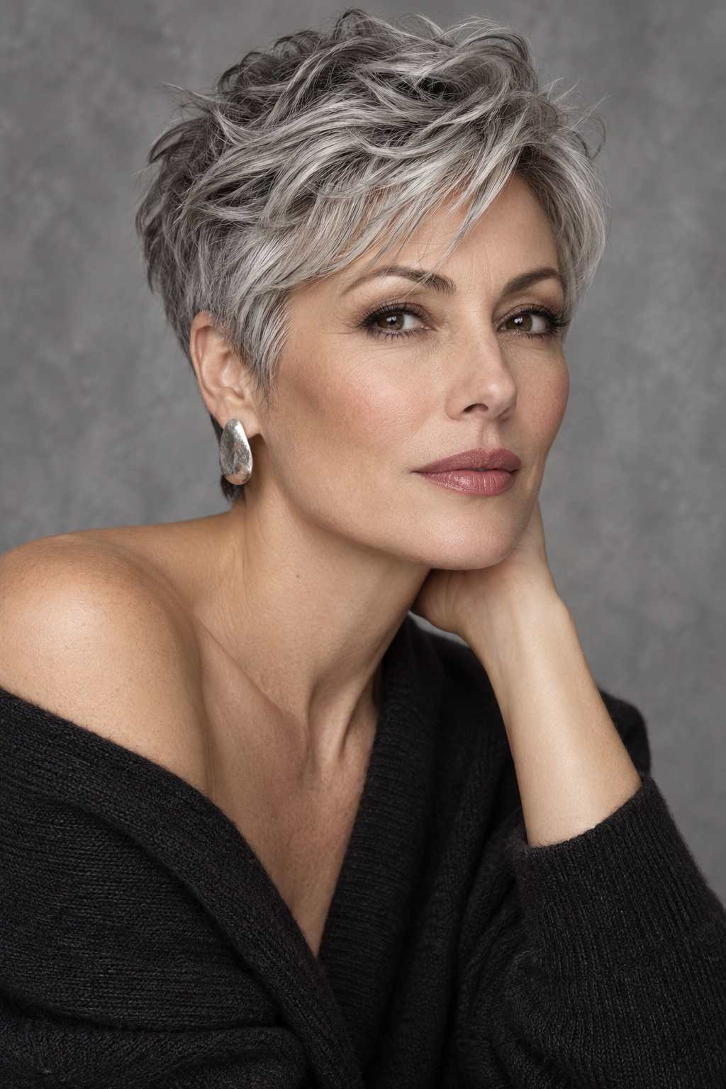 Gray Pixie Variation 8, one of 35 pixie styles for wavy or curly gray hair