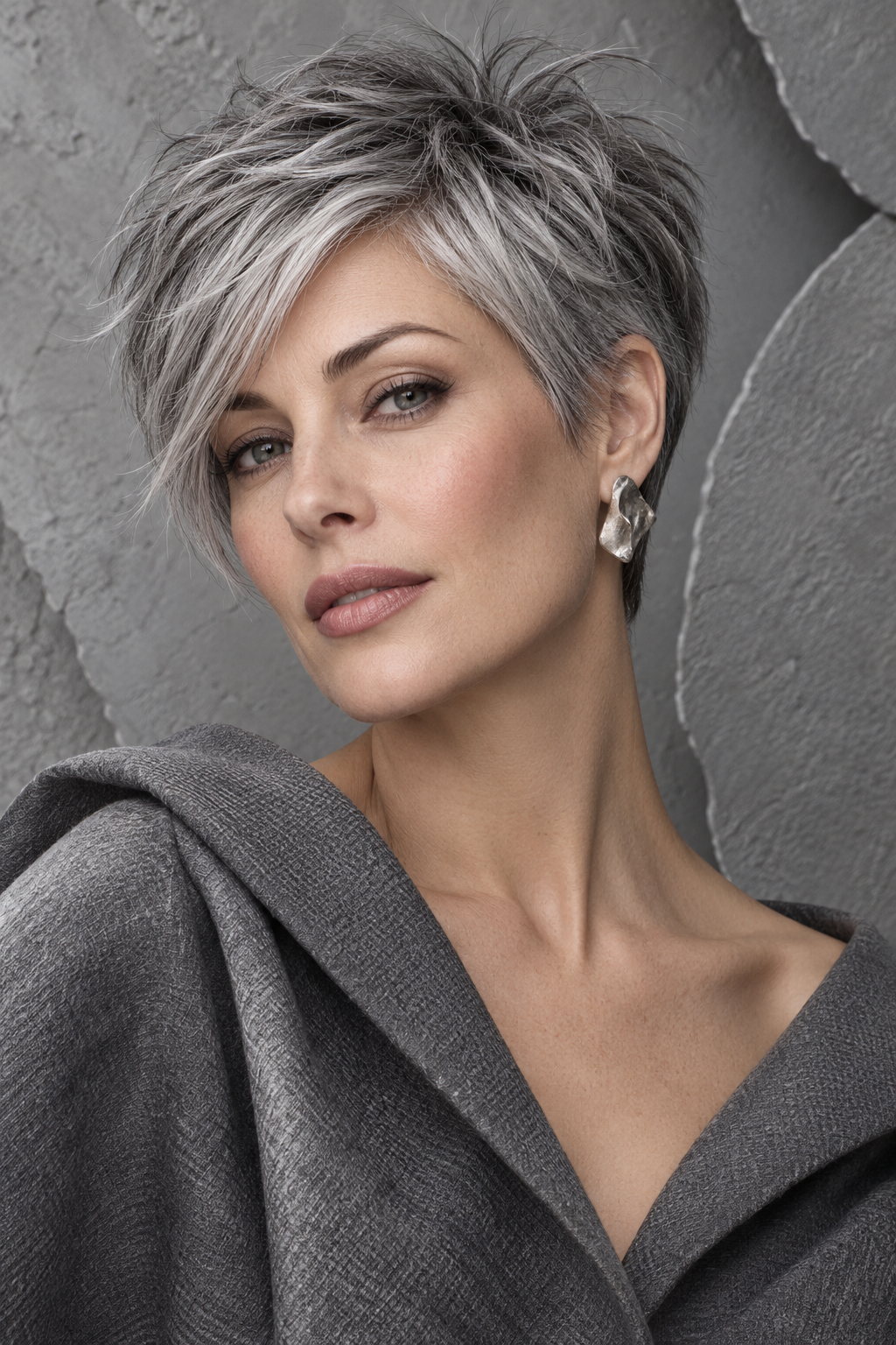 Gray Pixie Variation 9, one of 35 pixie styles for wavy or curly gray hair