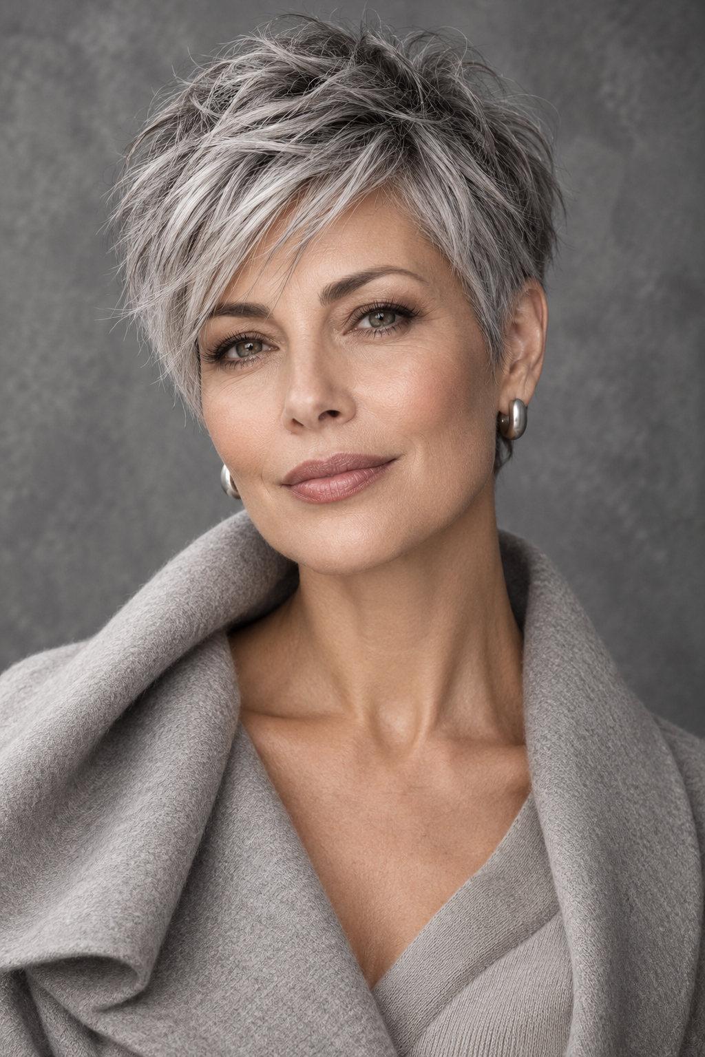 Gray Pixie Variation 11, one of 35 pixie styles for wavy or curly gray hair