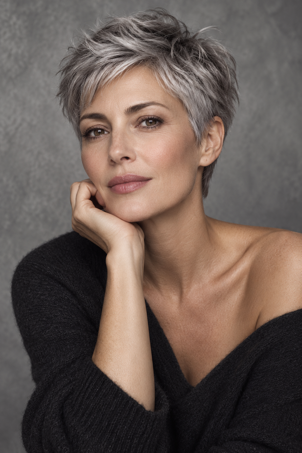 Gray Pixie Variation 12, one of 35 pixie styles for wavy or curly gray hair