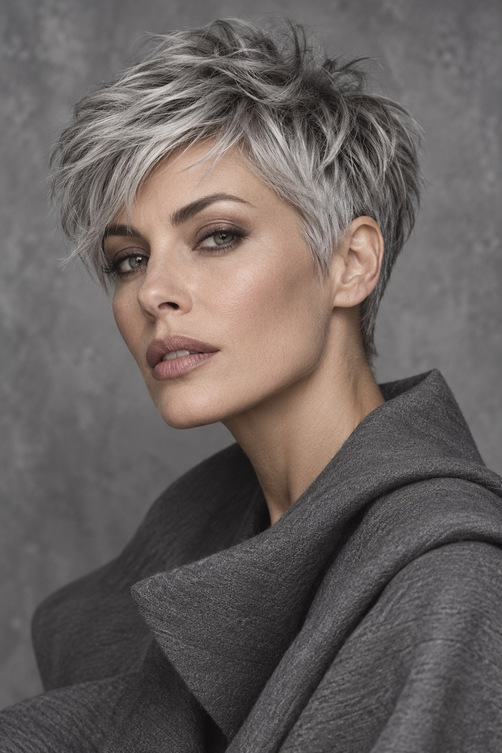 Gray Pixie Variation 14, one of 35 pixie styles for wavy or curly gray hair