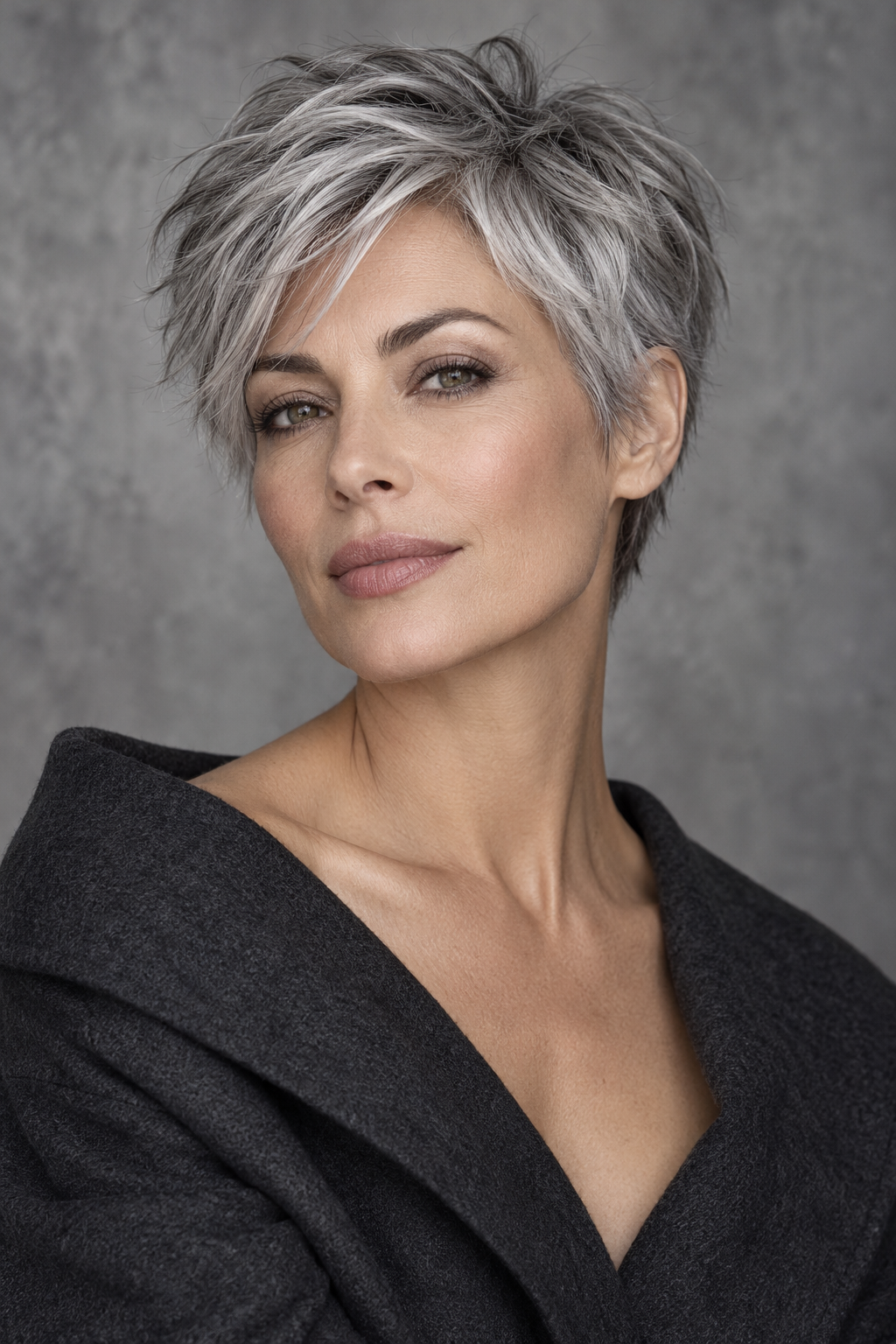 Gray Pixie Variation 15, one of 35 pixie styles for wavy or curly gray hair