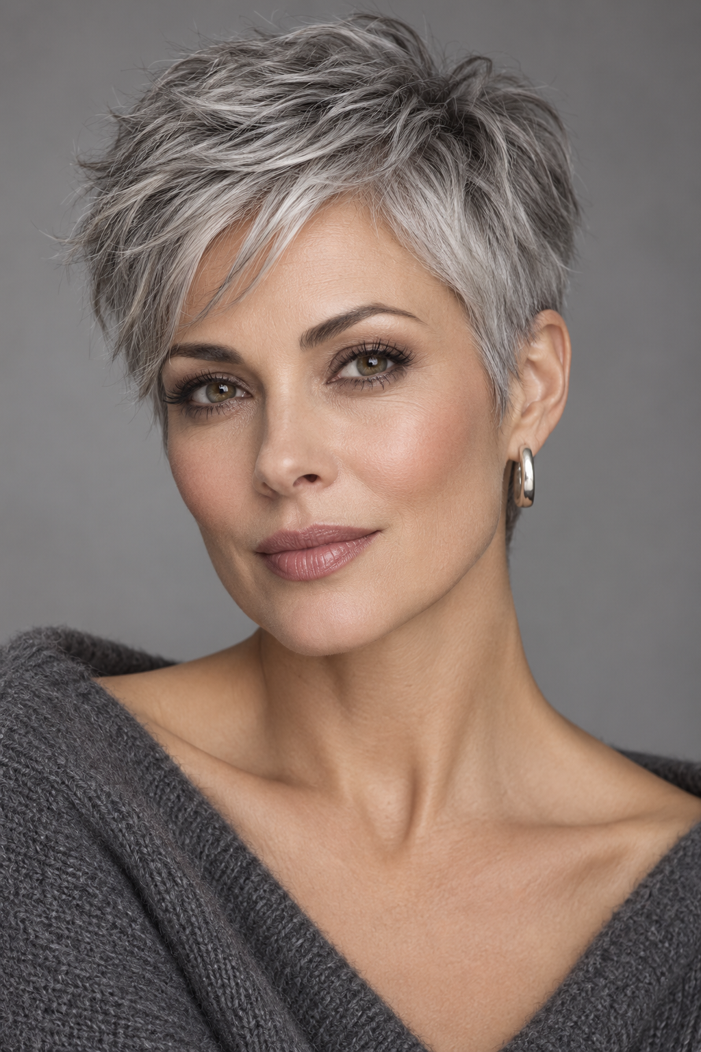 Gray Pixie Variation 16, one of 35 pixie styles for wavy or curly gray hair