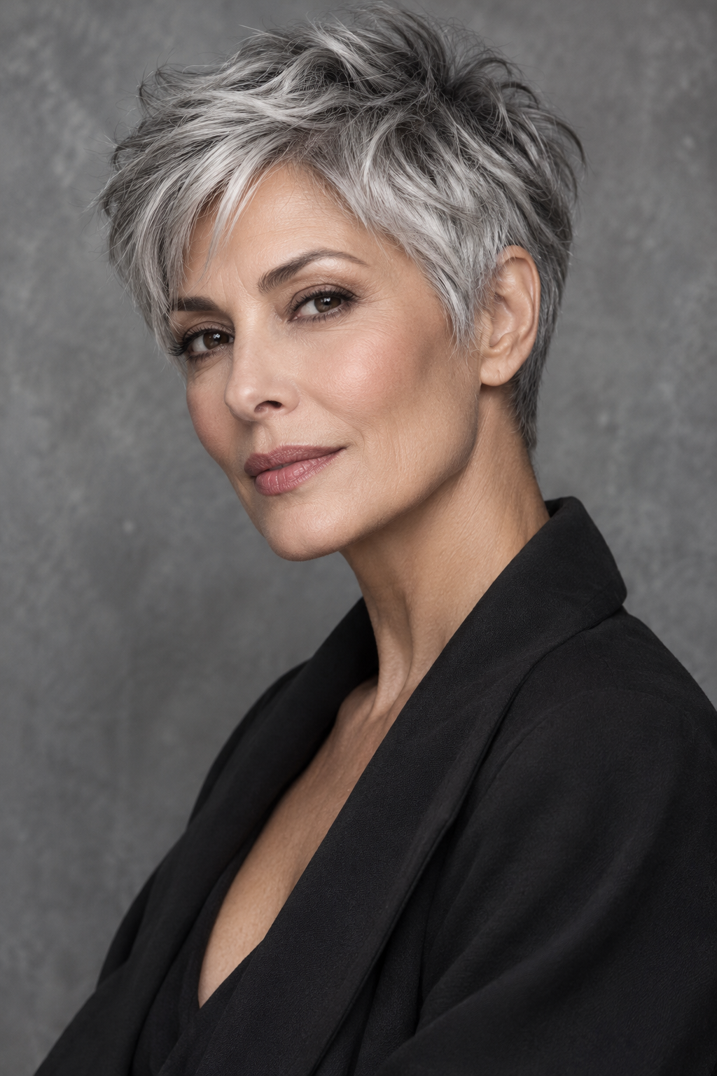 Gray Pixie Variation 22, one of 35 pixie styles for wavy or curly gray hair