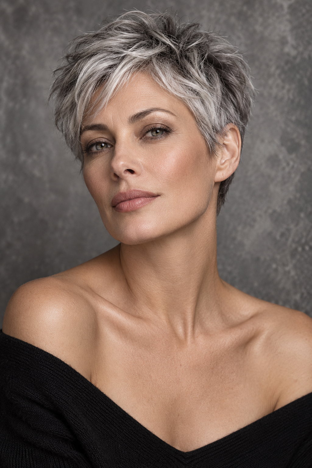 Gray Pixie Variation 24, one of 35 pixie styles for wavy or curly gray hair