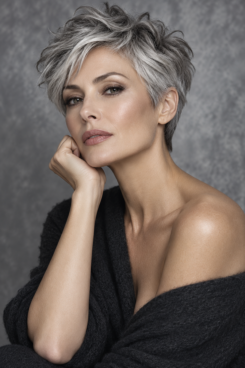 Gray Pixie Variation 27, one of 35 pixie styles for wavy or curly gray hair