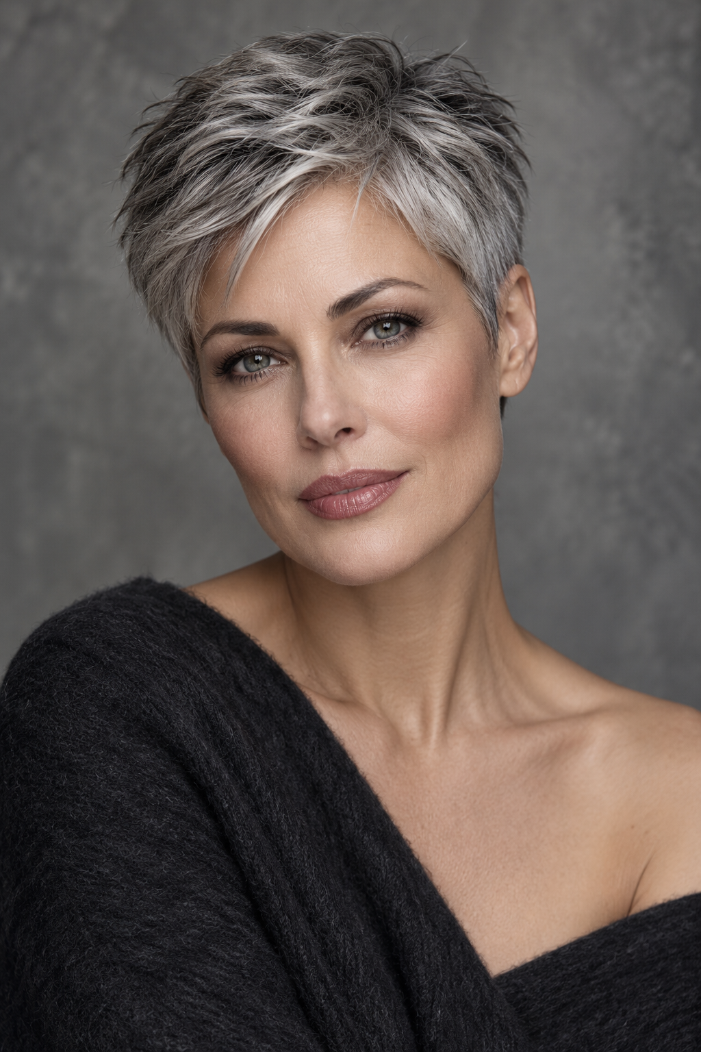 Gray Pixie Variation 28, one of 35 pixie styles for wavy or curly gray hair