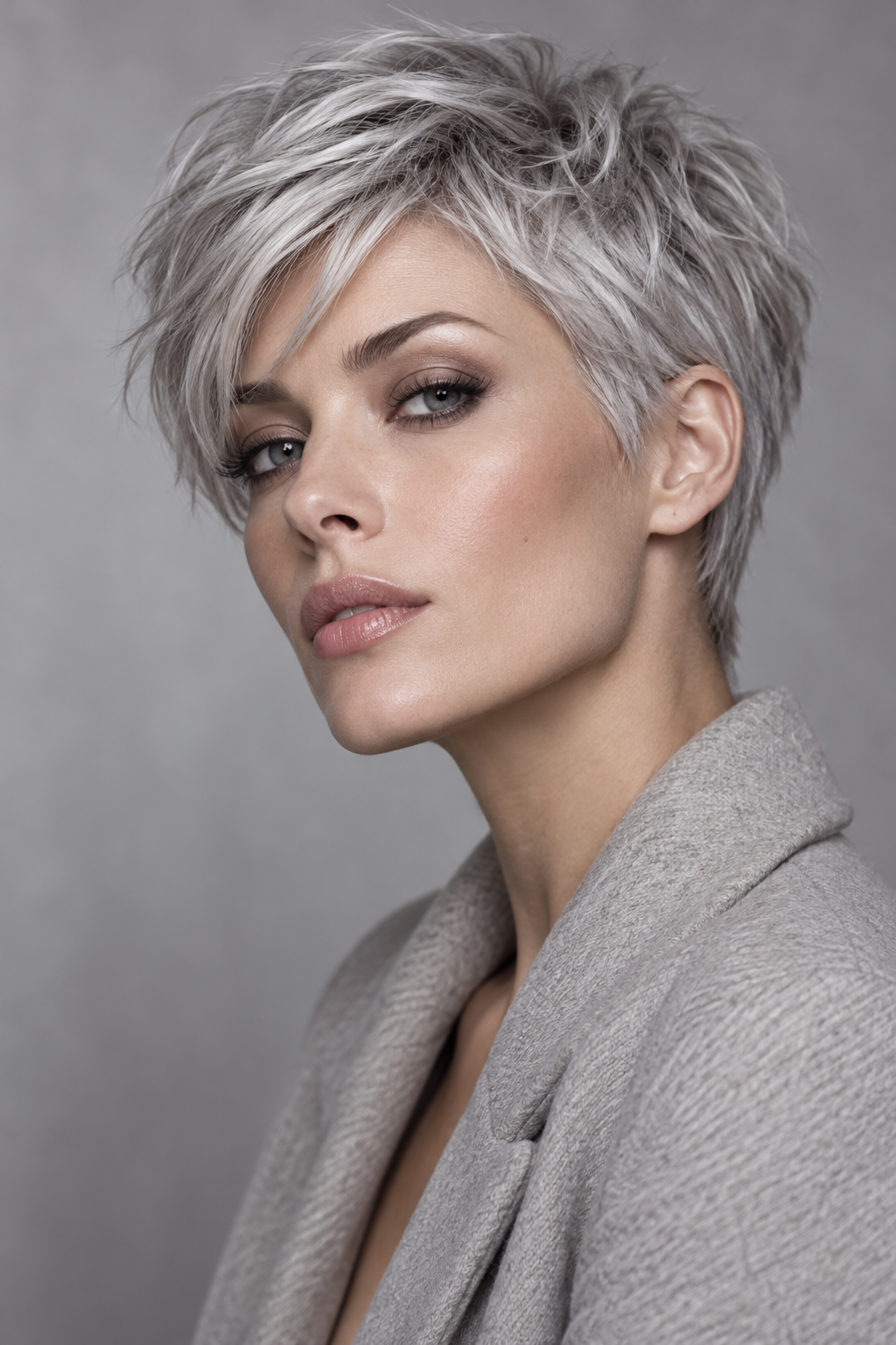 Gray Pixie Variation 29, one of 35 pixie styles for wavy or curly gray hair
