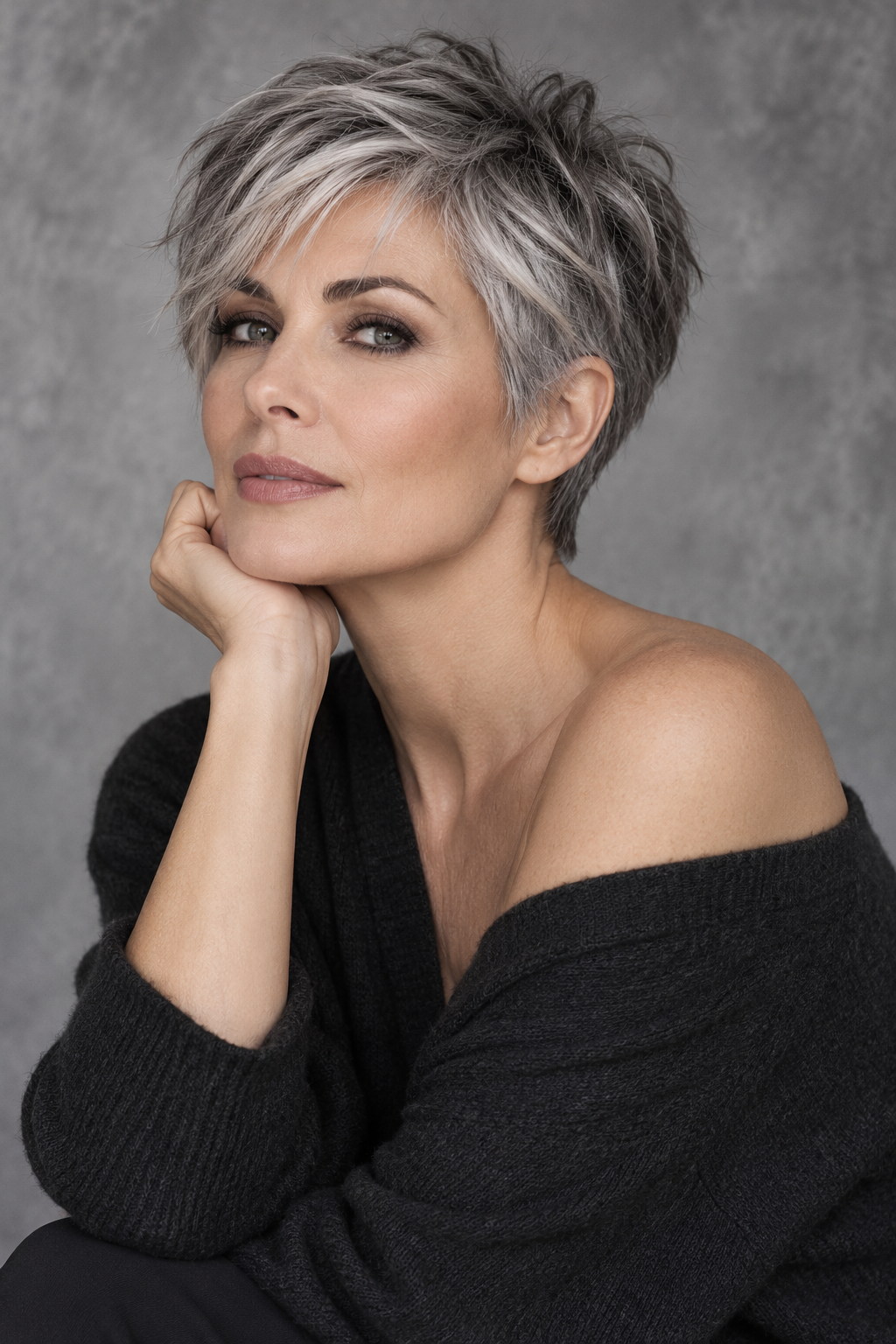Gray Pixie Variation 31, one of 35 pixie styles for wavy or curly gray hair