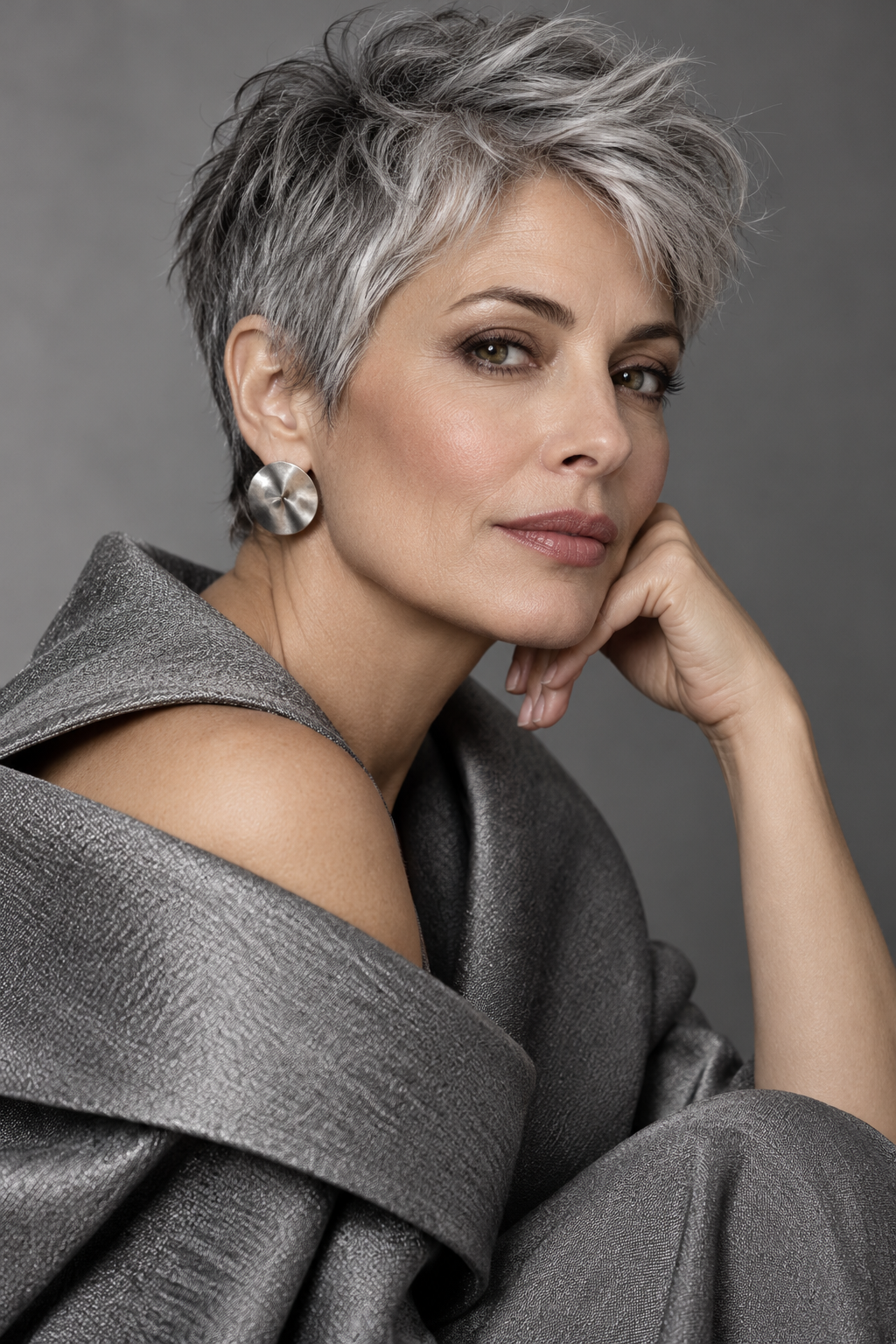 Gray Pixie Variation 33, one of 35 pixie styles for wavy or curly gray hair