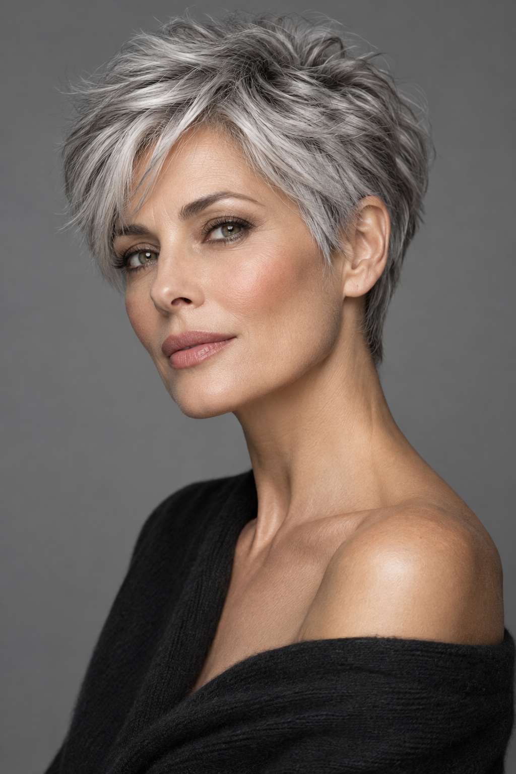Gray Pixie Variation 34, one of 35 pixie styles for wavy or curly gray hair