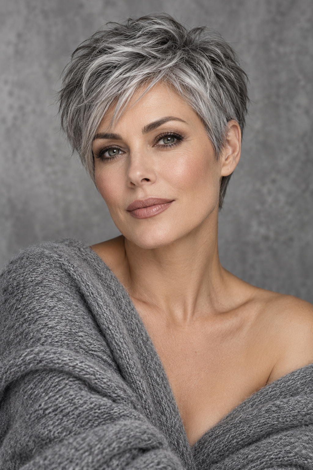 Gray Pixie Variation 35, one of 35 pixie styles for wavy or curly gray hair