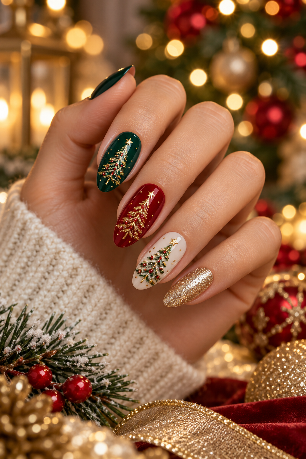 Snowy ivory trees Christmas tree nails