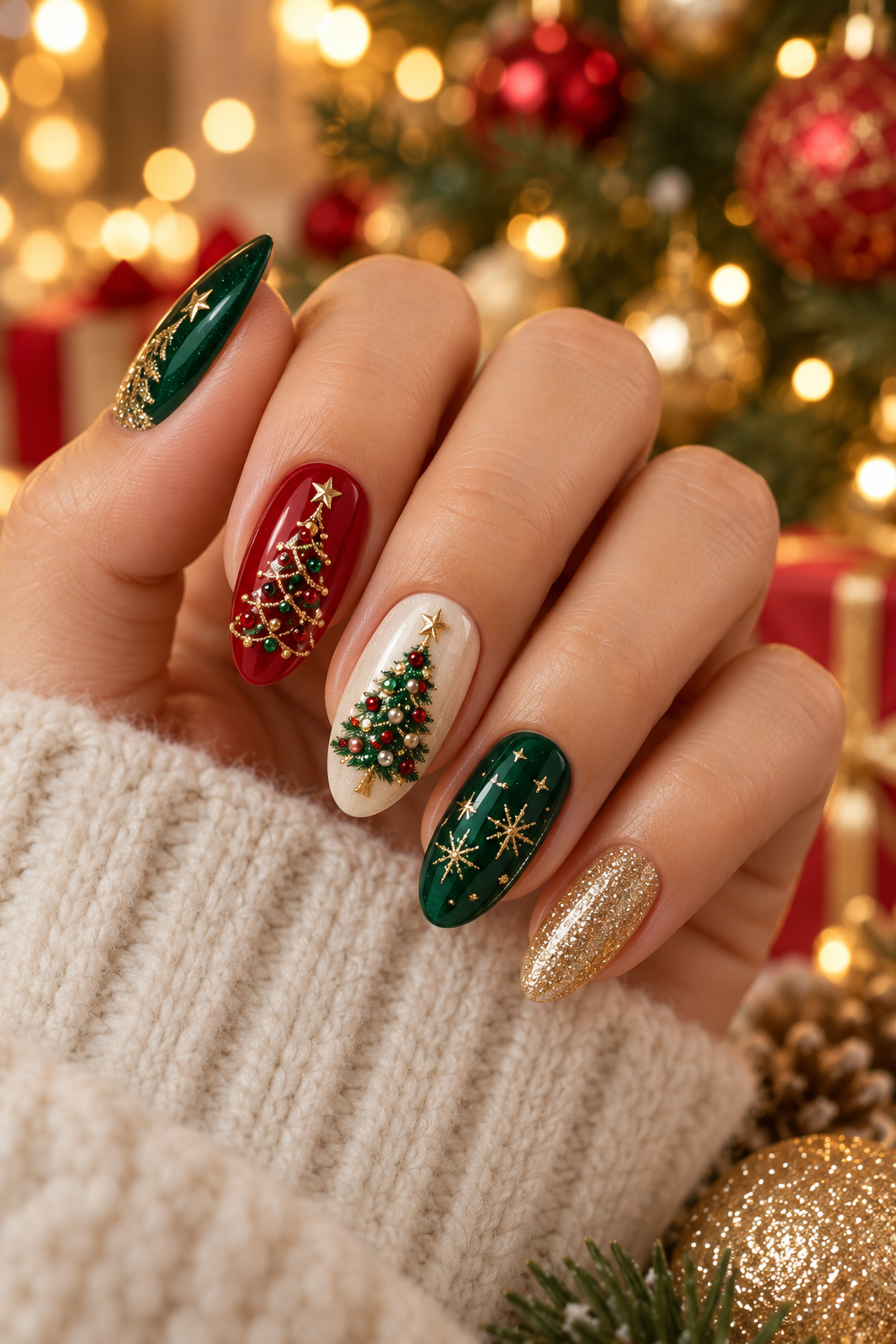 Plaid tree accents Christmas tree nails