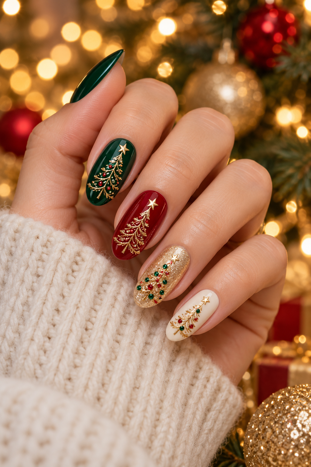Minimal green triangles Christmas tree nails