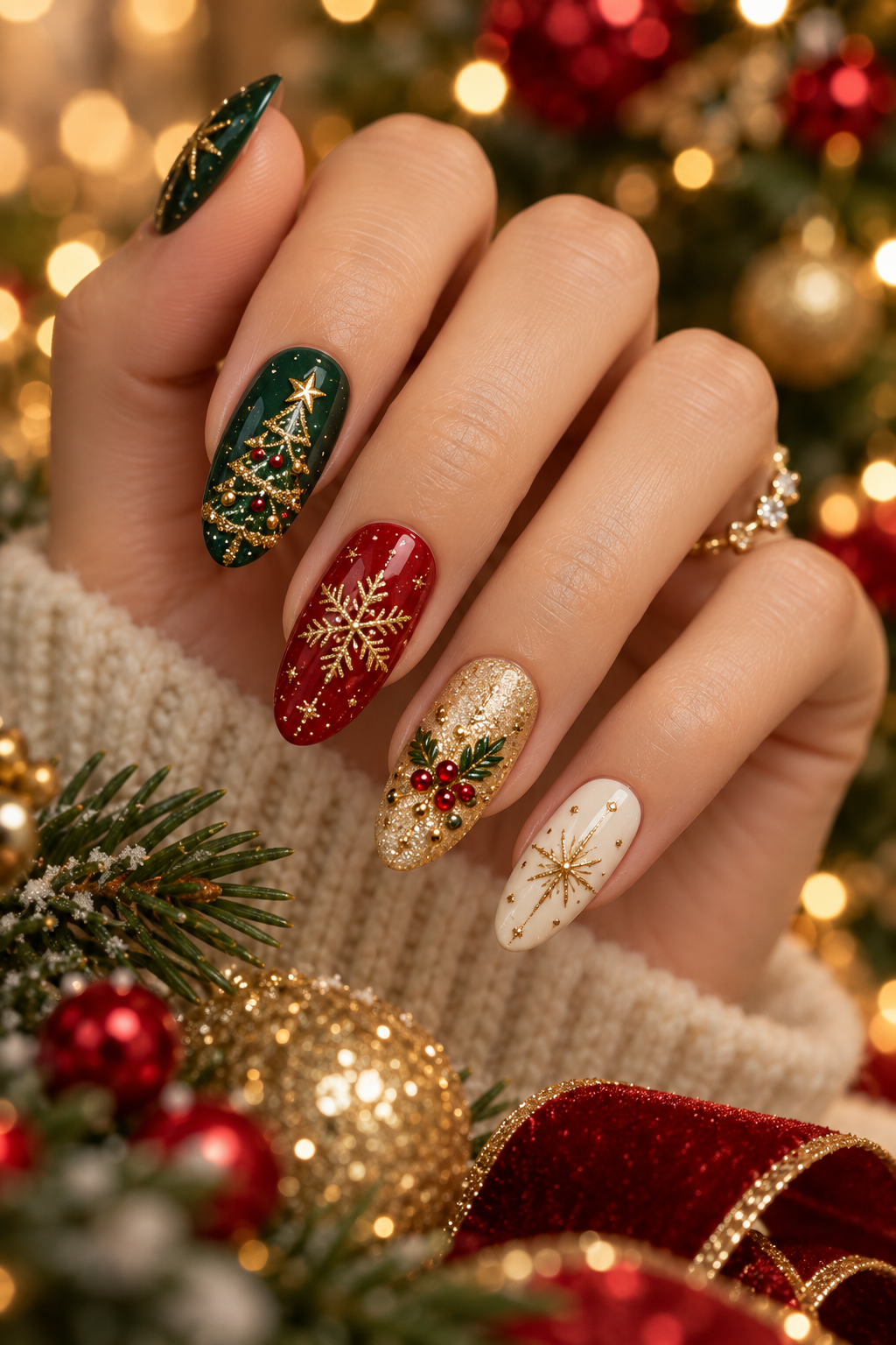 Candy-cane trees Christmas tree nails