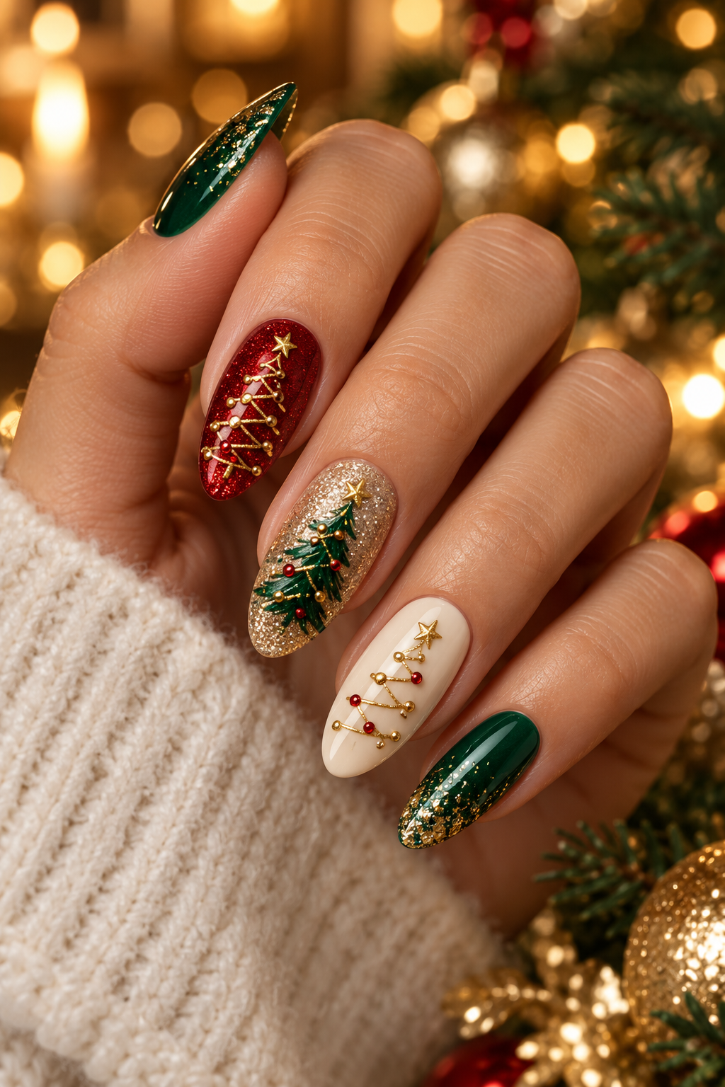 Velvet red trees Christmas tree nails
