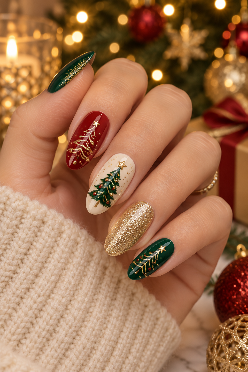 Forest matte trees Christmas tree nails