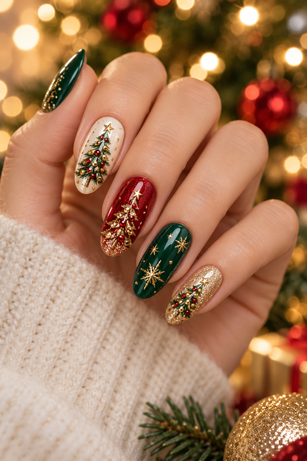 Mistletoe tree details Christmas tree nails