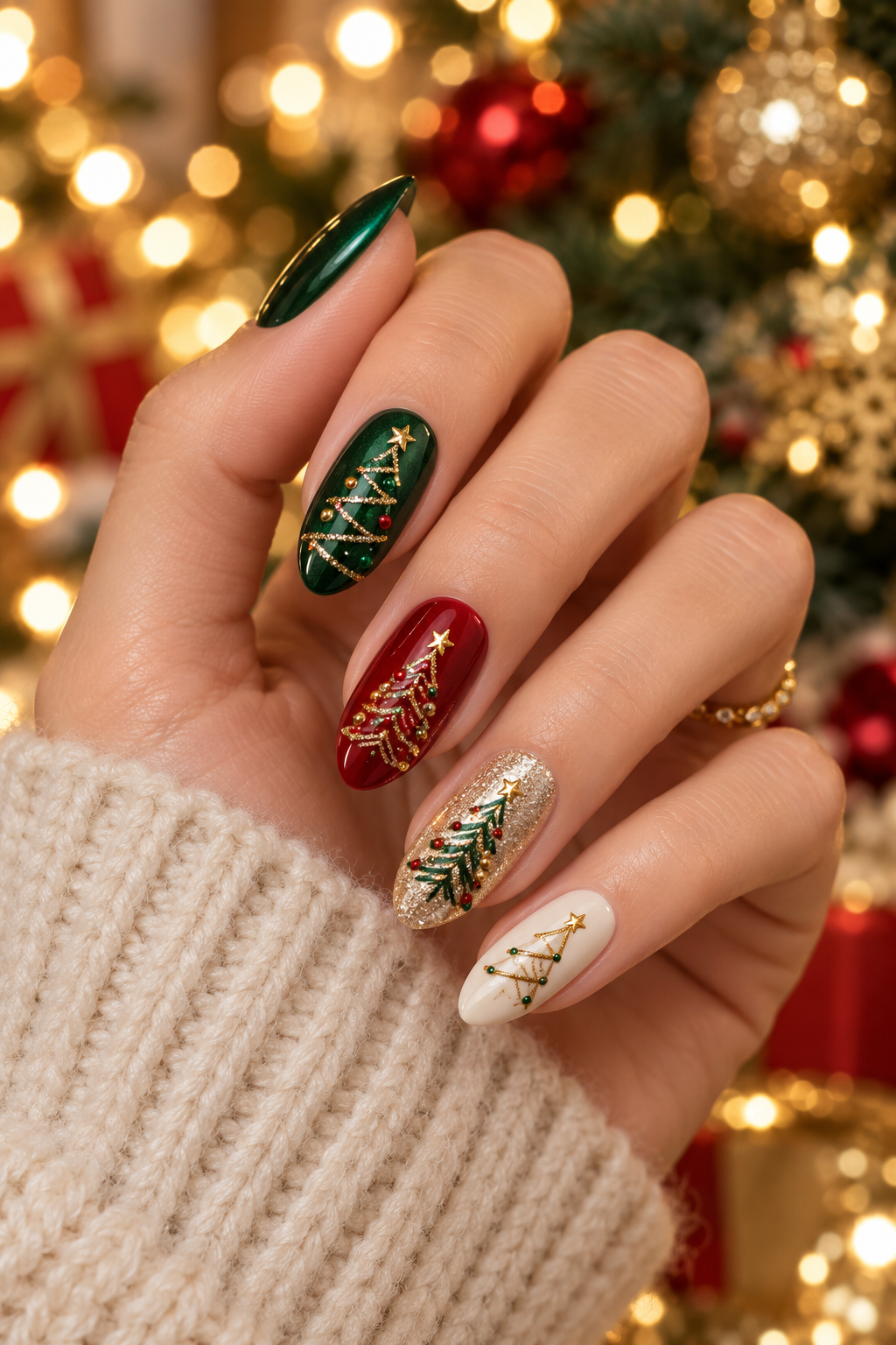 Silver winter trees Christmas tree nails