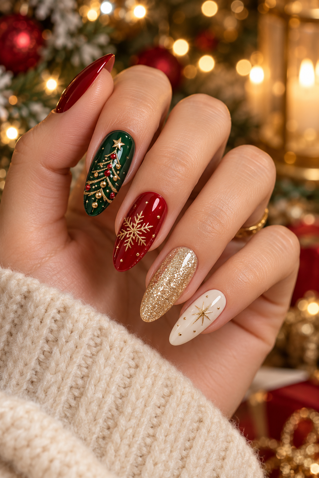 Colorful ornament trees Christmas tree nails