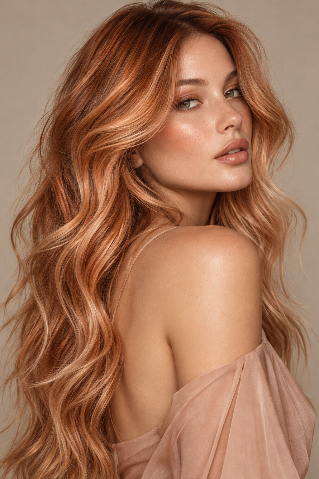 copper peach balayage hair colors for long hair