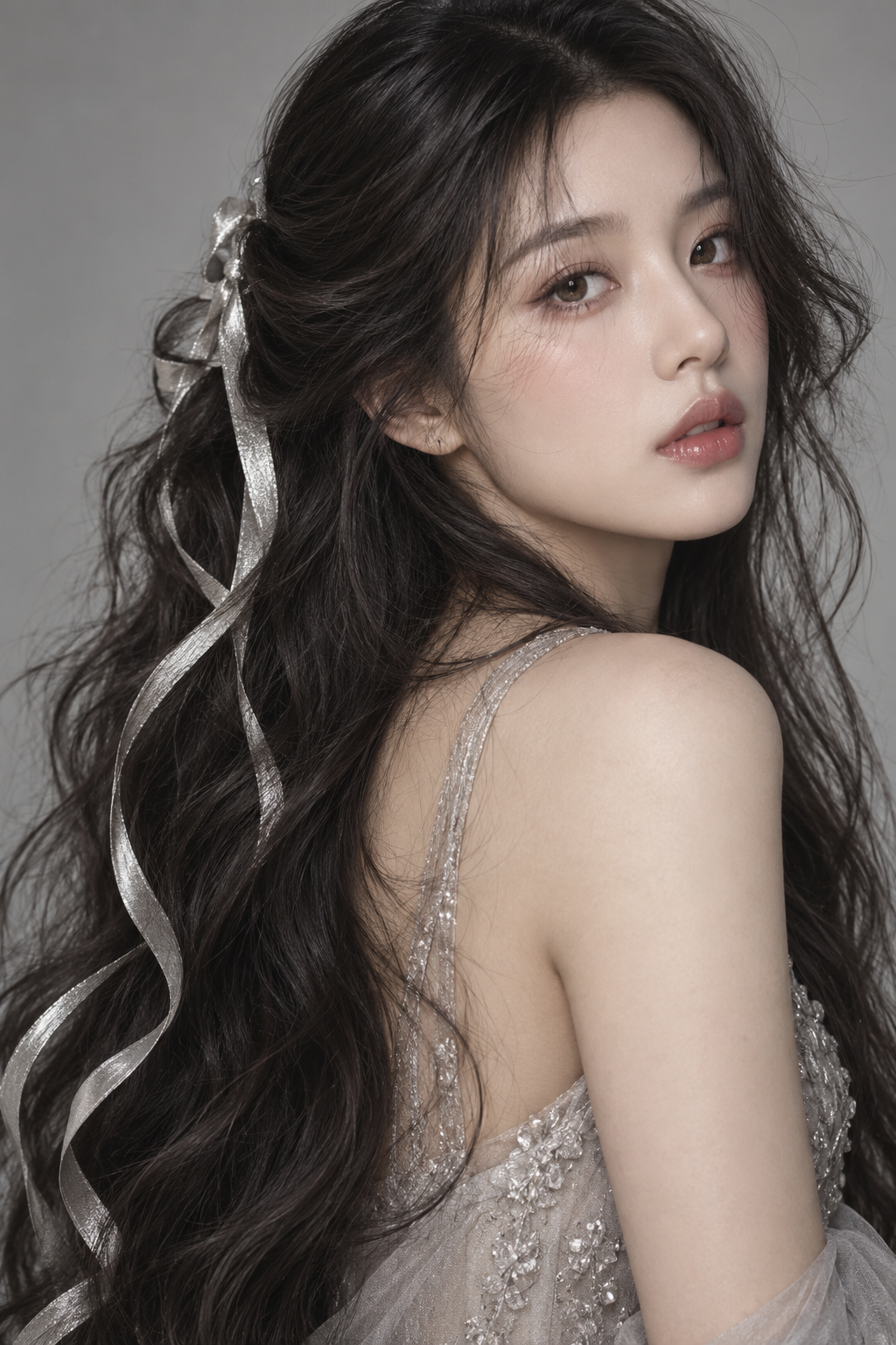 charcoal black with silver ribbons hair colors for long hair