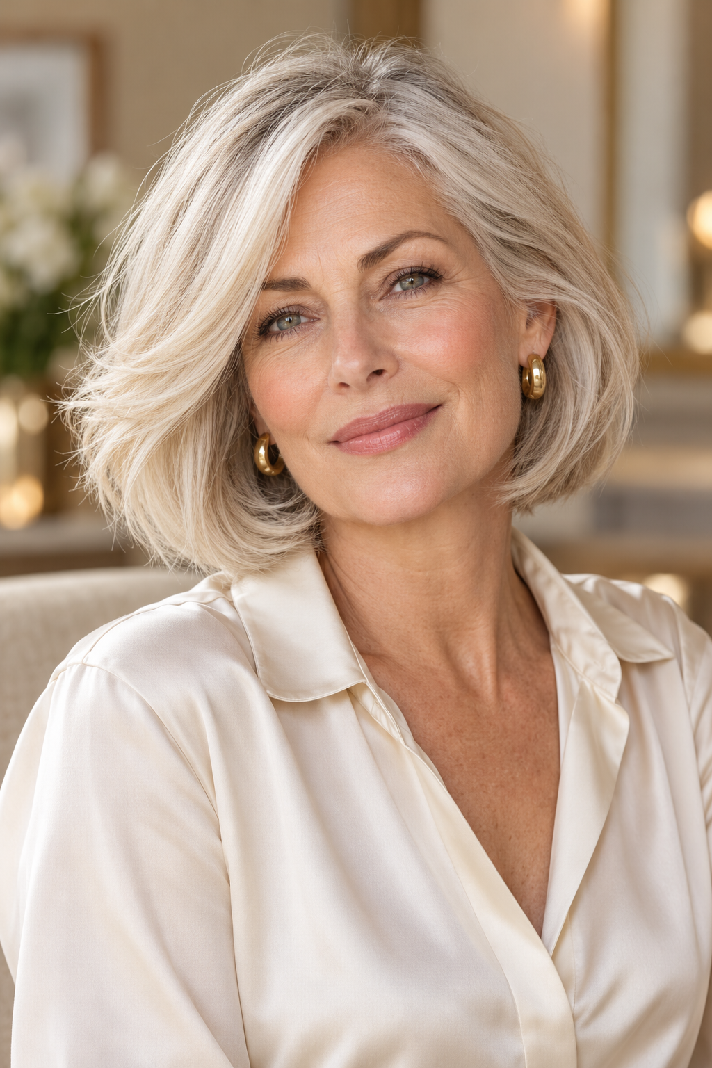 curly hairstyles over 60 with soft auburn waves