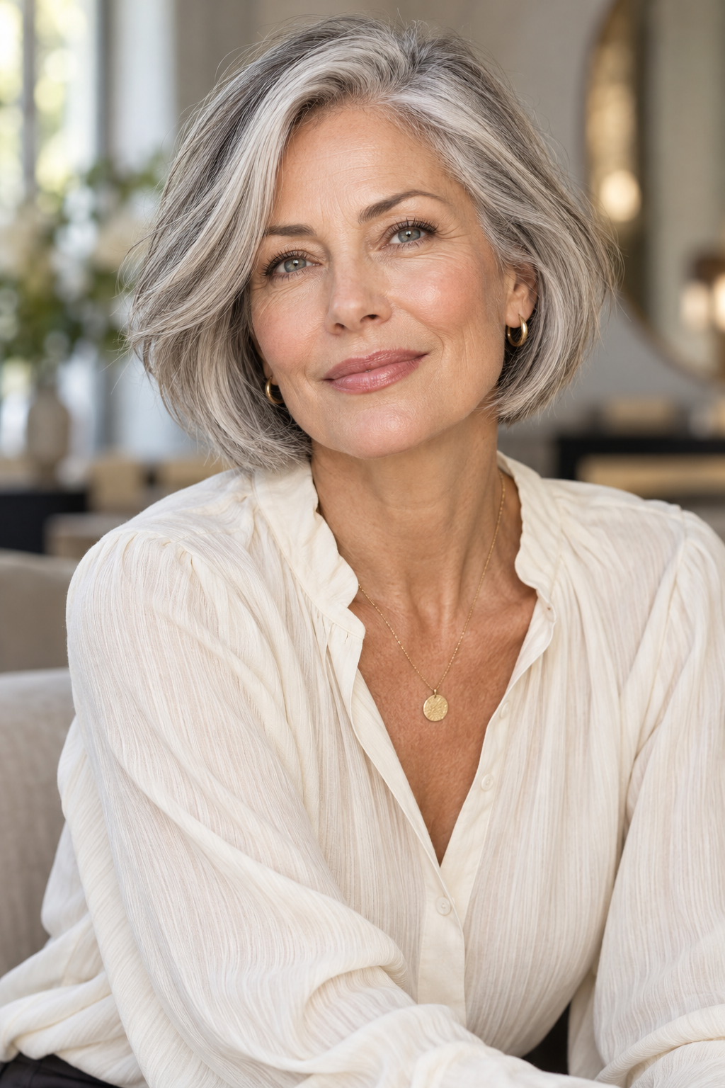 voluminous silver curls for women over 60
