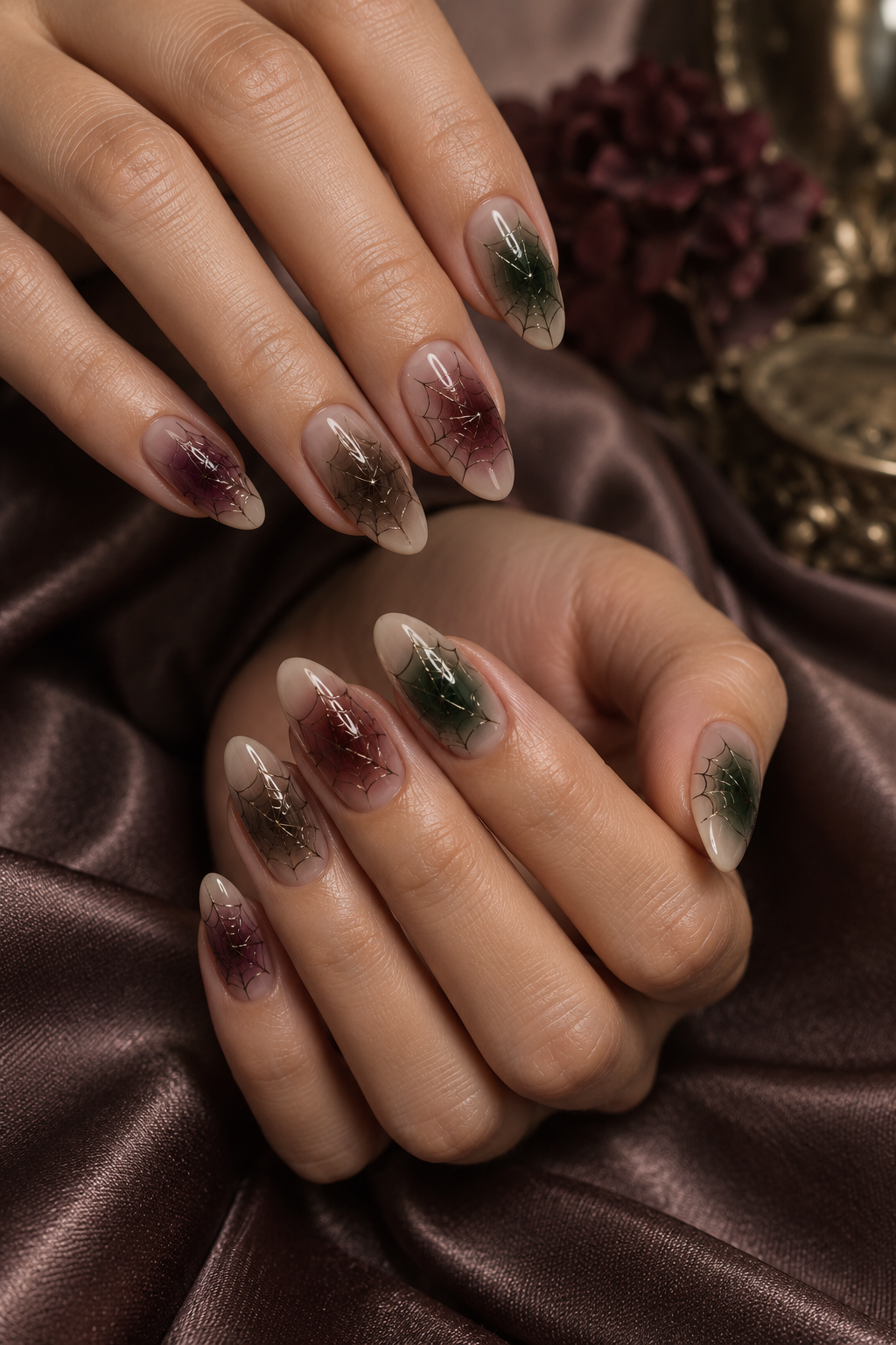 witchy halloween nails: spiderweb aura nails