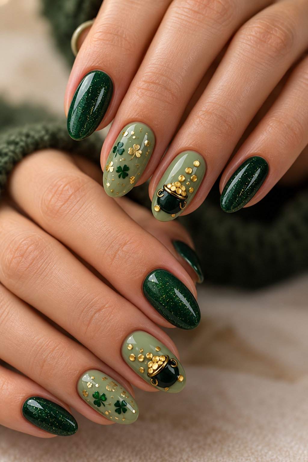 Dainty Pot-of-Gold Detail st patricks day nail ideas