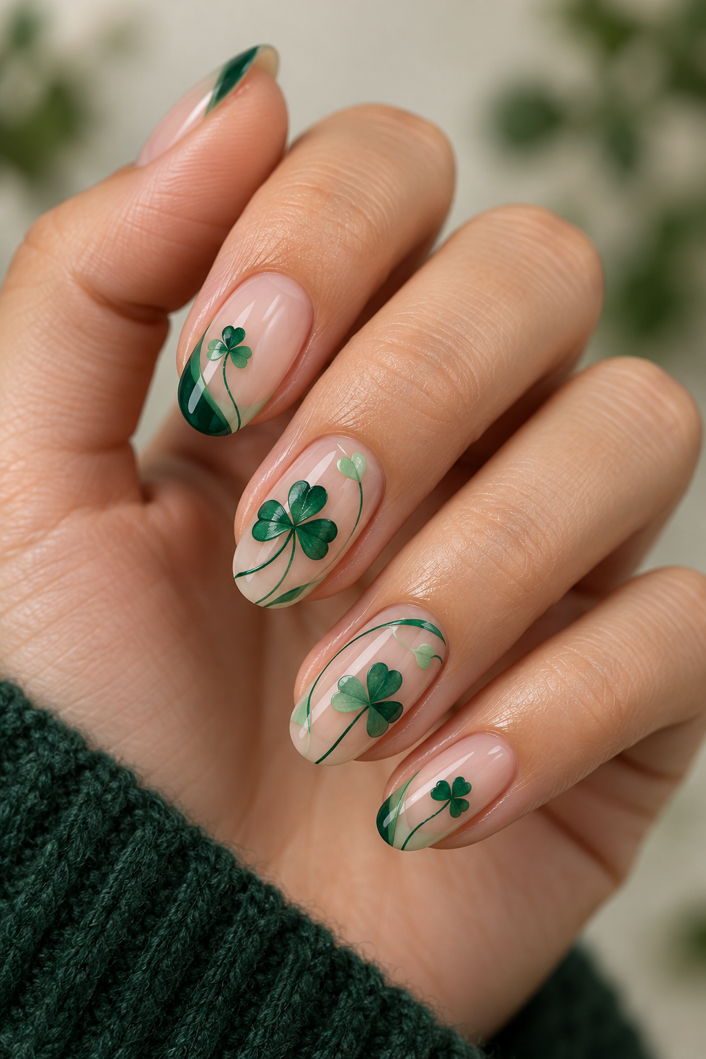 Negative-Space Shamrocks st patricks day nail ideas