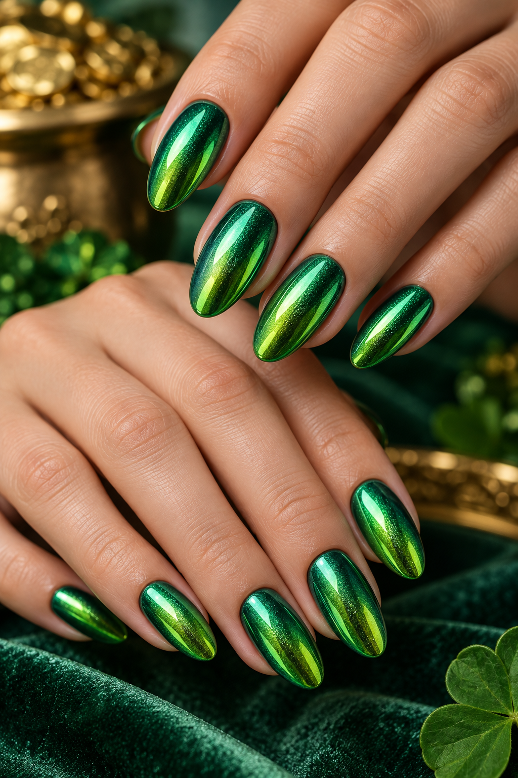 Iridescent Leprechaun Green st patricks day nail ideas