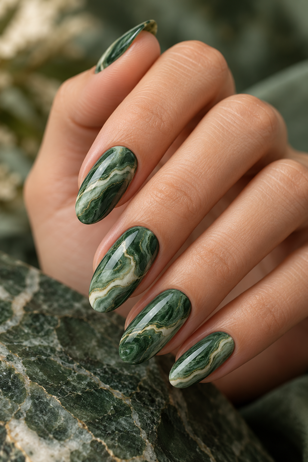 Green Marble Moment st patricks day nail ideas