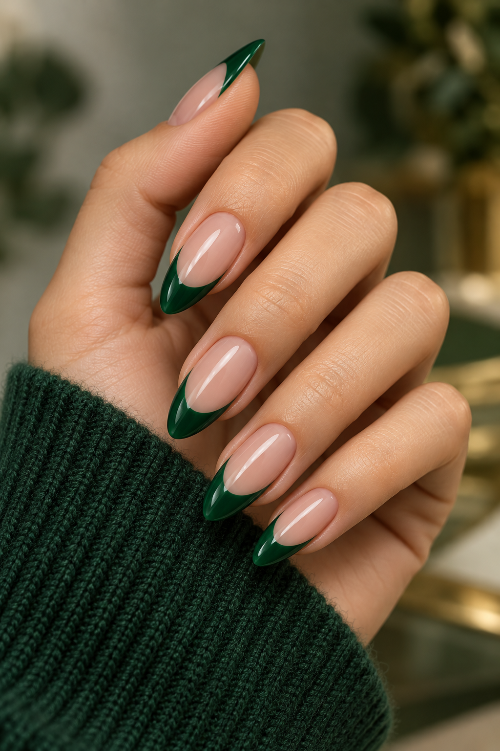 Long Almond Emerald Tips st patricks day nail ideas