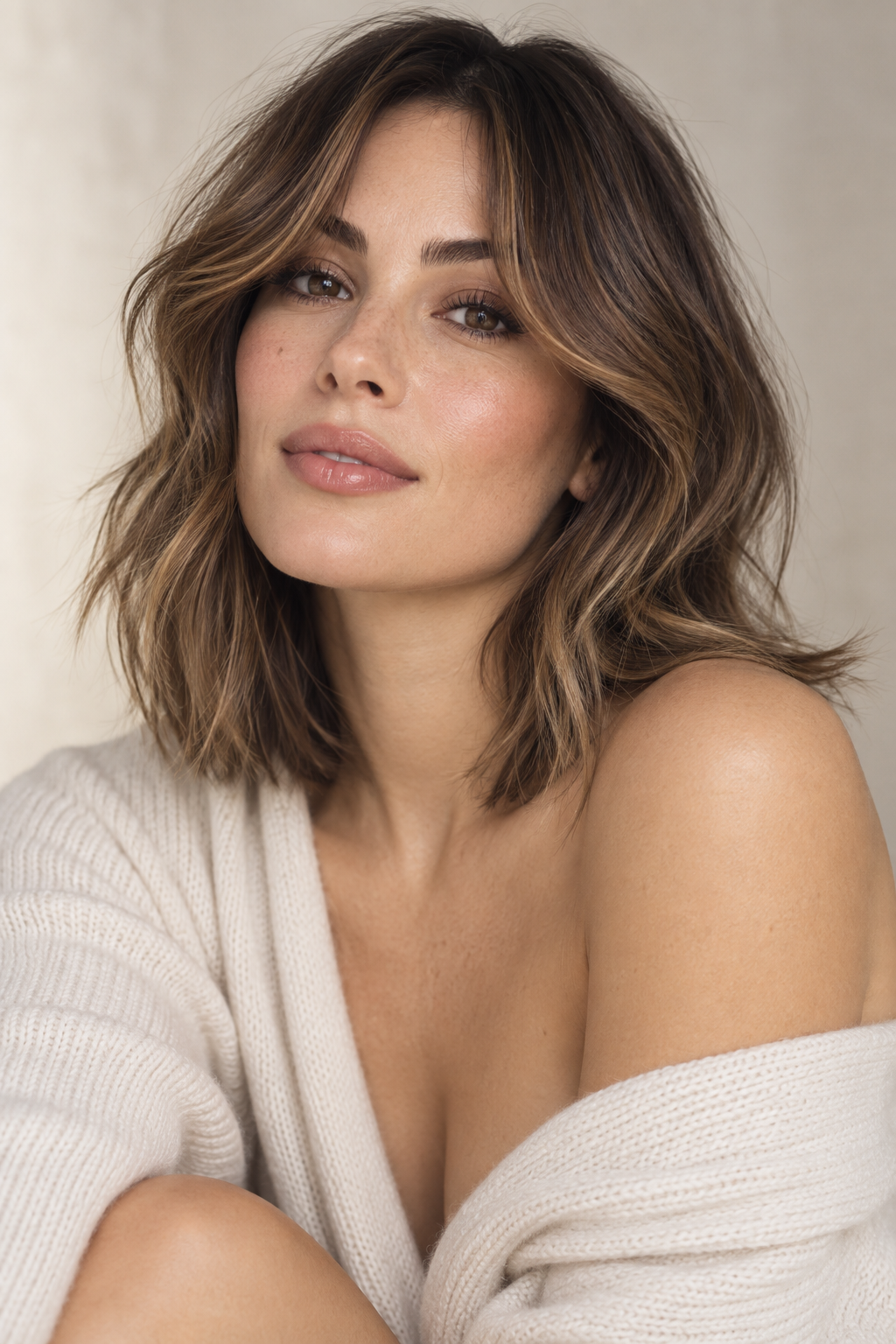 haircuts for heart shaped faces: curtain-bang lob