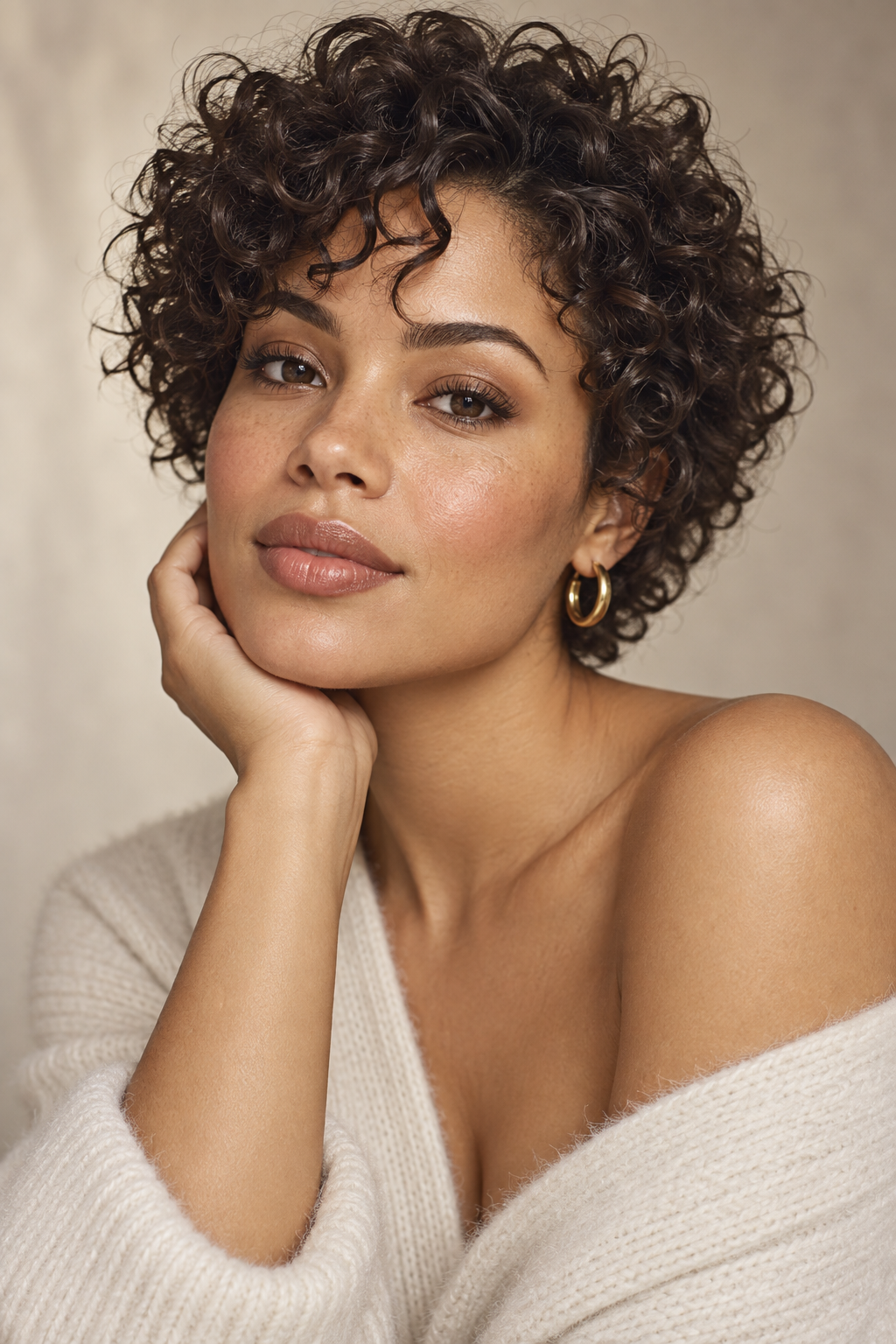 haircuts for heart shaped faces: curly crop